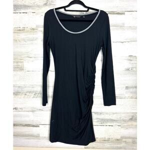 Athleta Womens Small Black Gray Long Sleeve Carefree Side-Ruched Midi Dress